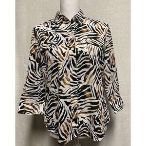 Jones New York Signature Petite Animal Print 3/4 Sleeve Blouse Women's Size PL